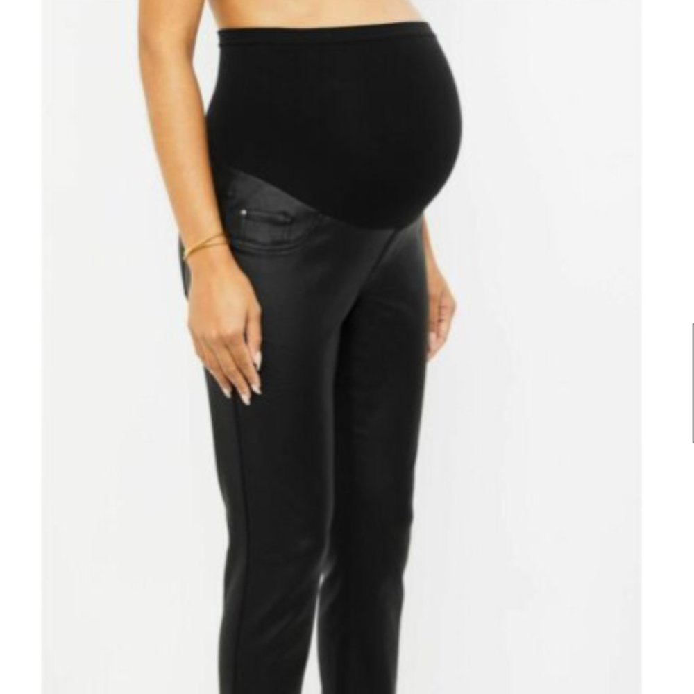 Motherhood Maternity Indigo Blue Coated Skinny Leg Ankle Jeans Black Lar… - Picture 2 of 10